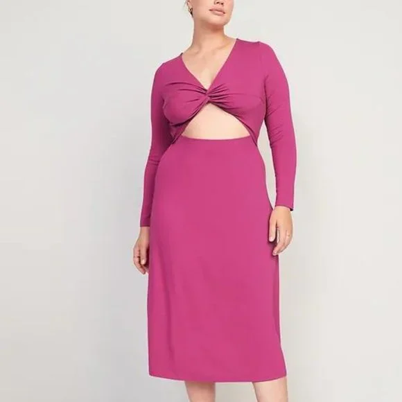 Old Navy Fit & Flare Twist-Front Cutout Midi Dress for Women New - Picture 6 of 8